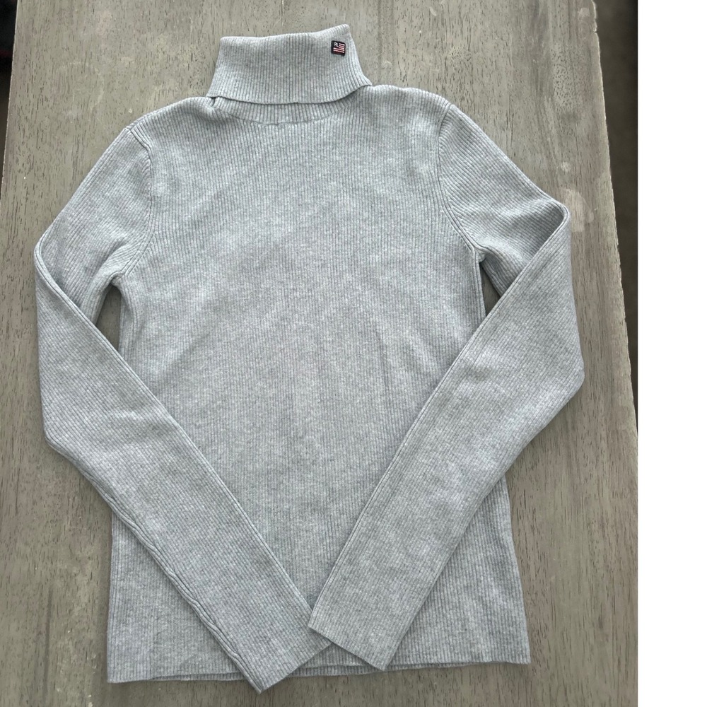 Vintage Polo Jeans Co Ralph Lauren Gray Ribbed Turtleneck Y2K Flag Patch Medium